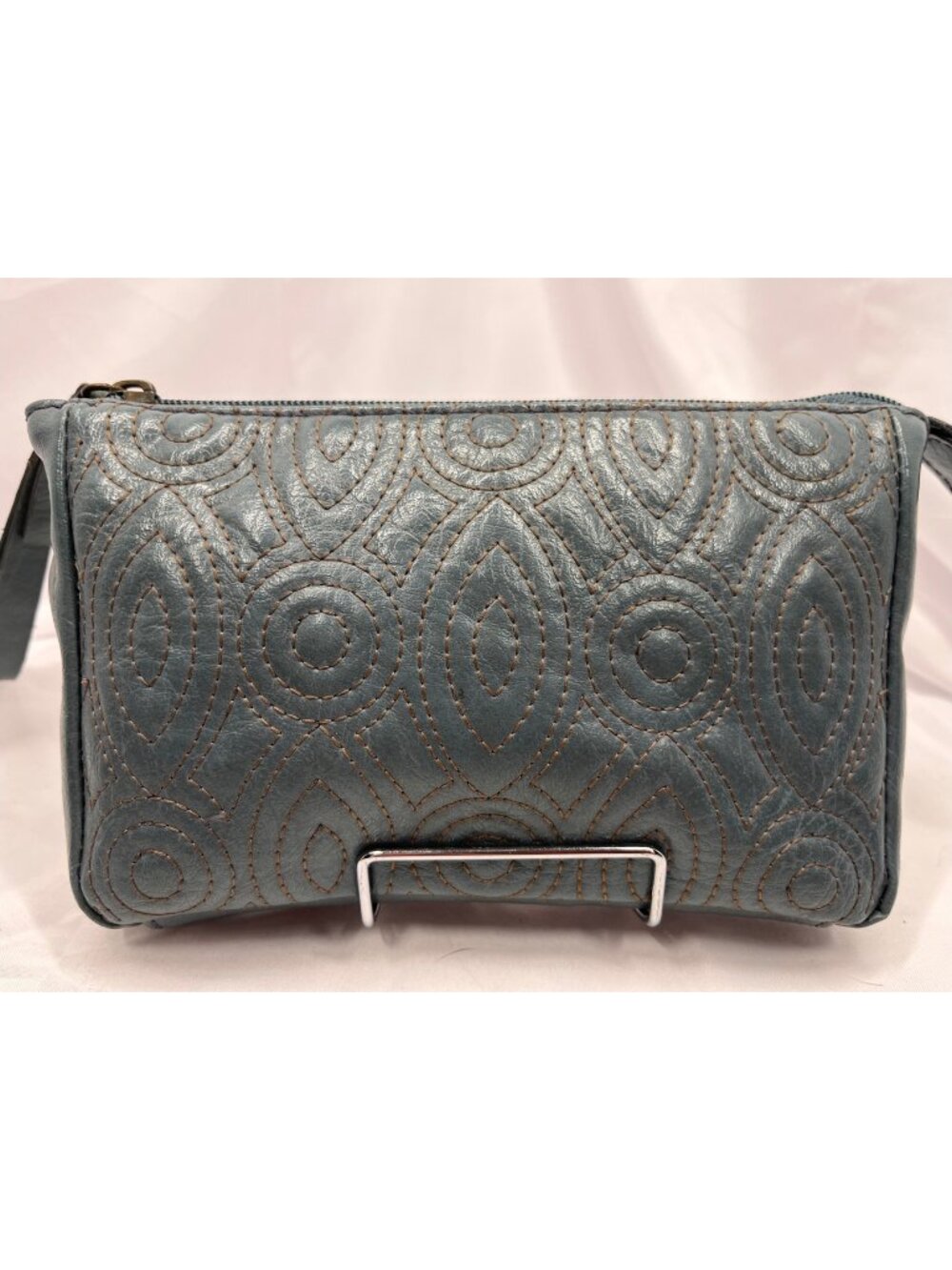 Axcess Blue Gray Stitched Wristlet Wallet Organizer Floral Interior